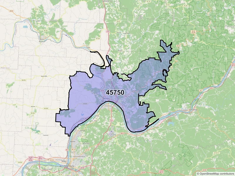 Map of ZIP Code 45750 — Marietta, OH