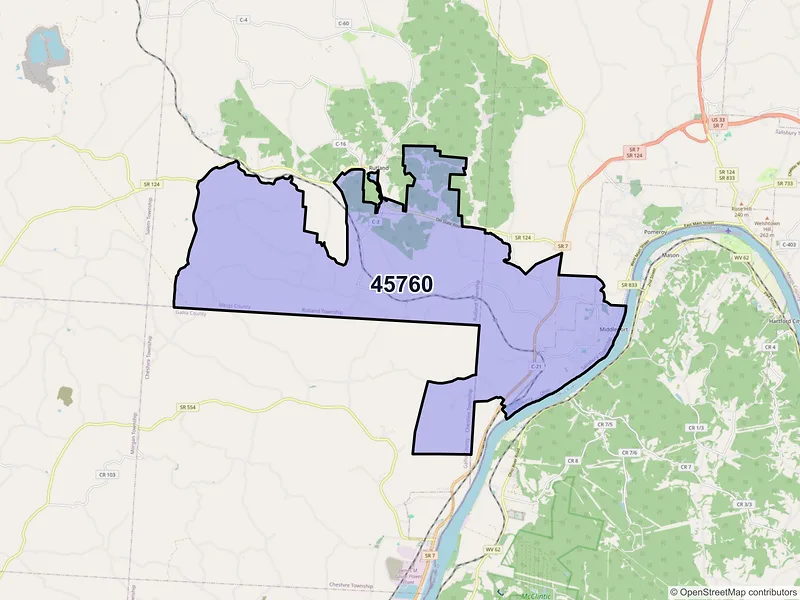 Map of ZIP Code 45760 — Middleport, OH