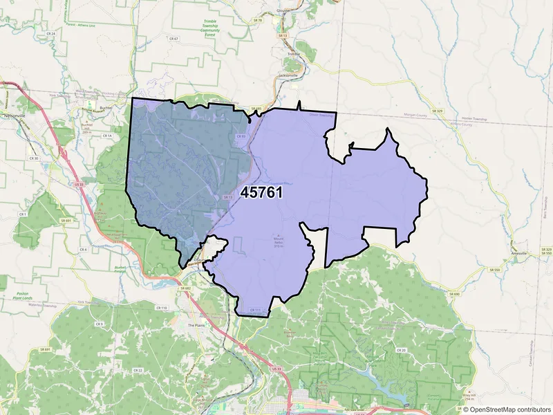 Map of ZIP Code 45761 — Millfield, OH