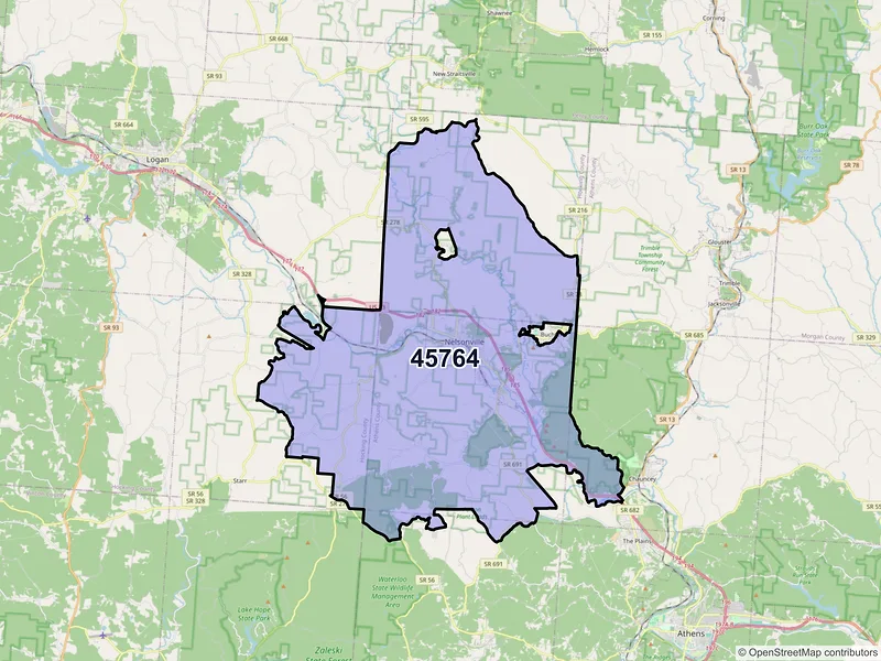 Map of ZIP Code 45764 — Nelsonville, OH