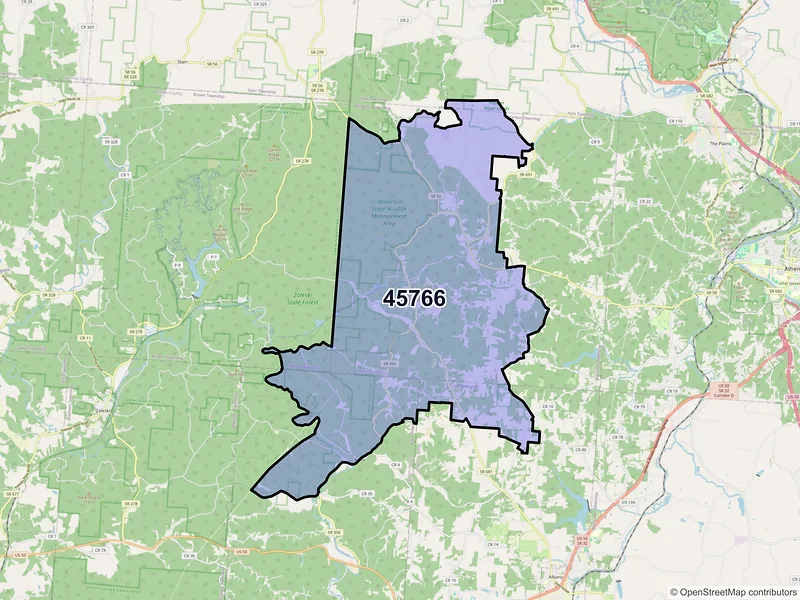 Map of New Marshfield, Ohio and ZIP codes