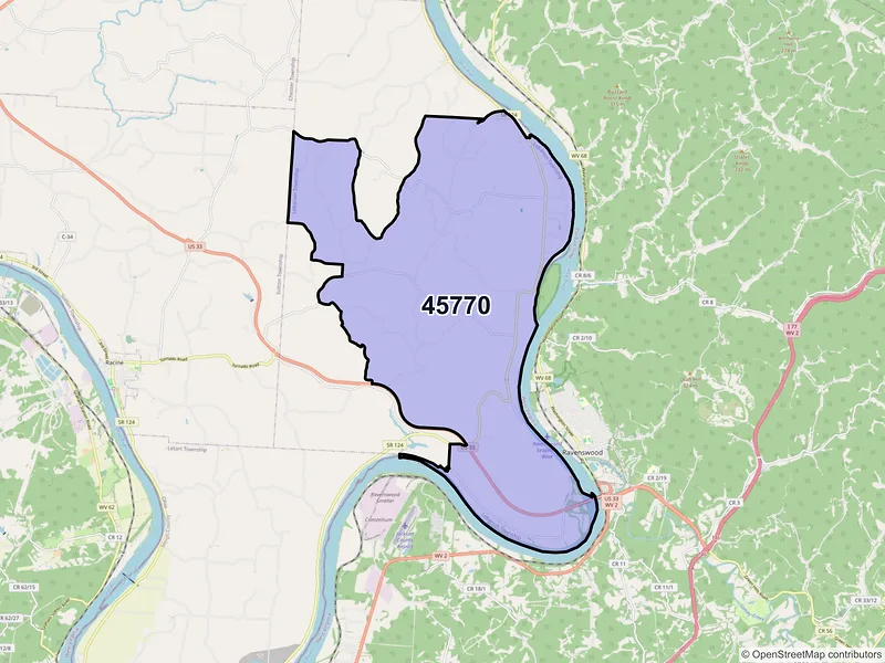 Map of Portland, Ohio and ZIP codes