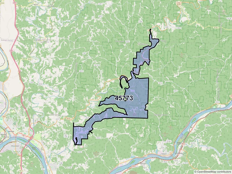 Map of ZIP Code 45773 — Reno, OH