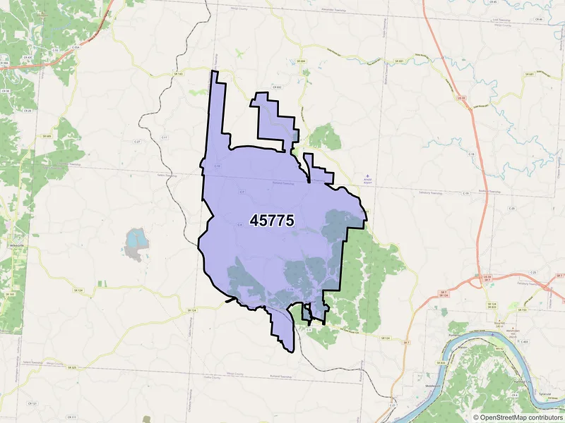 Map of Rutland, Ohio and ZIP codes