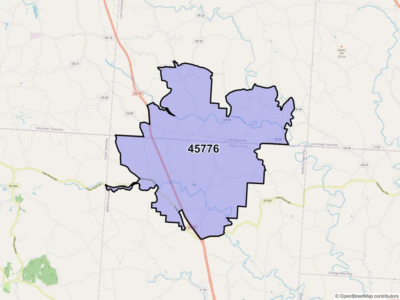 Map of ZIP Code 45776 — Shade, OH