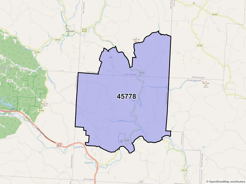 Map of ZIP Code 45778 — Stewart, OH