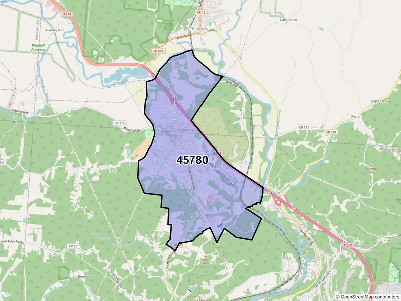 Map of ZIP Code 45780 — The Plains, OH