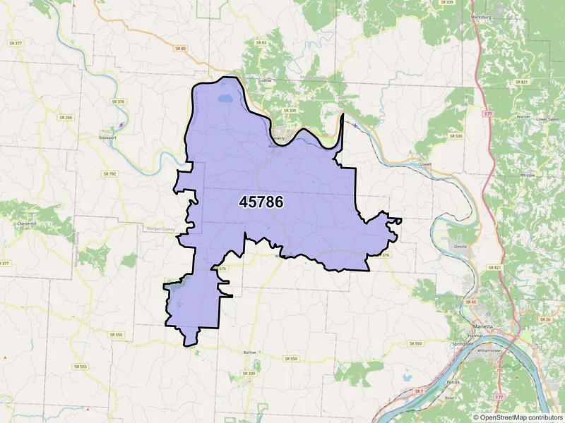 Map of ZIP Code 45786 — Waterford, OH