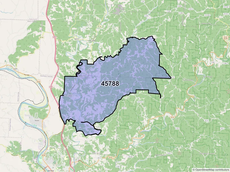Map of ZIP Code 45788 — Whipple, OH