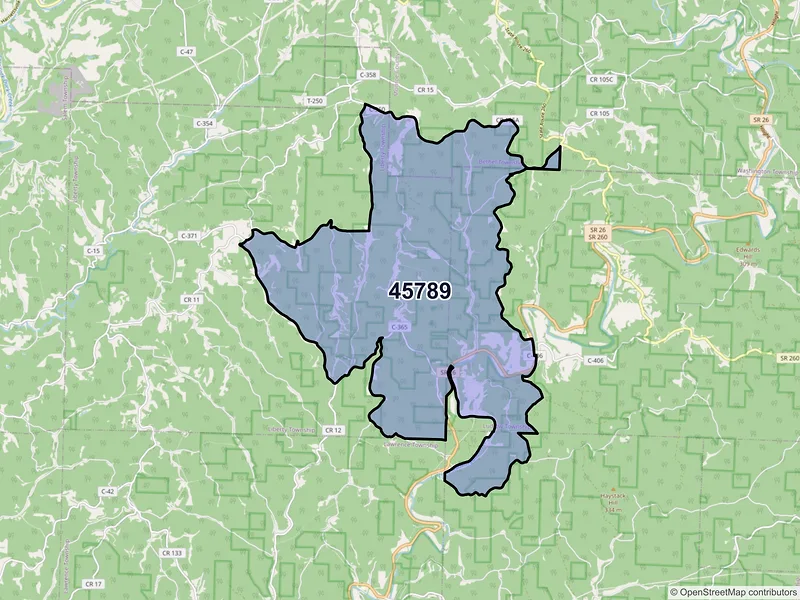 Map of ZIP Code 45789 — Wingett Run, OH