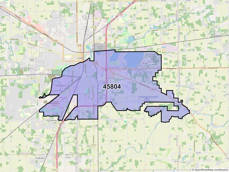 Map of ZIP Code 45804 — Lima, OH