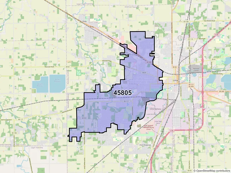 Map of ZIP Code 45805 — Lima, OH