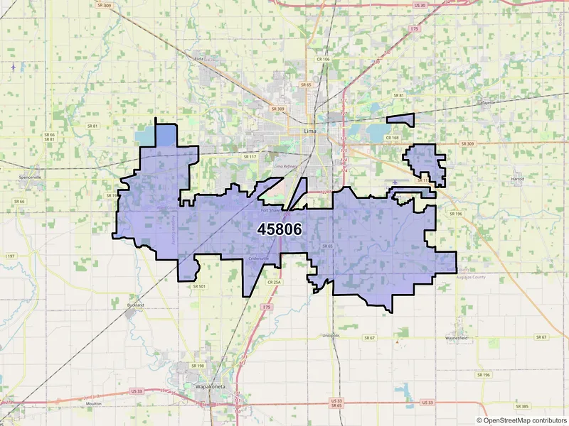 Map of ZIP Code 45806 — Lima, OH
