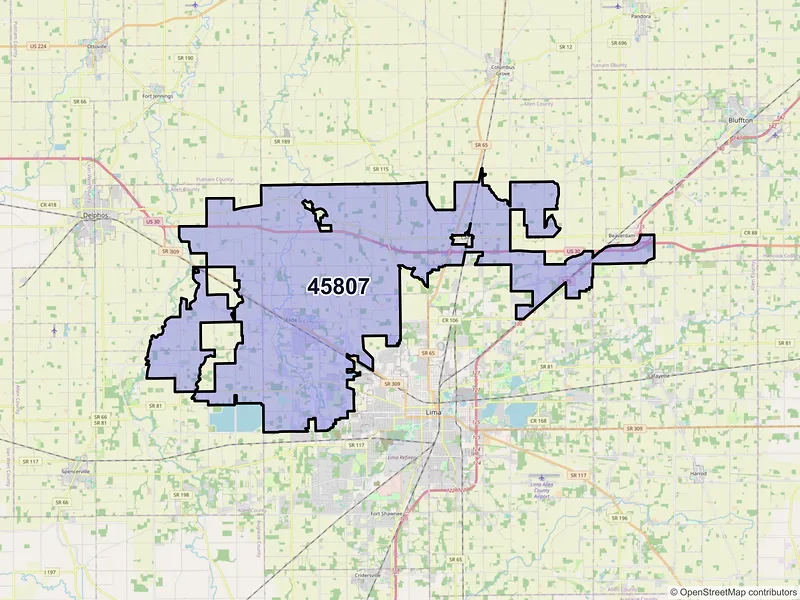 Map of ZIP Code 45807 — Lima, OH