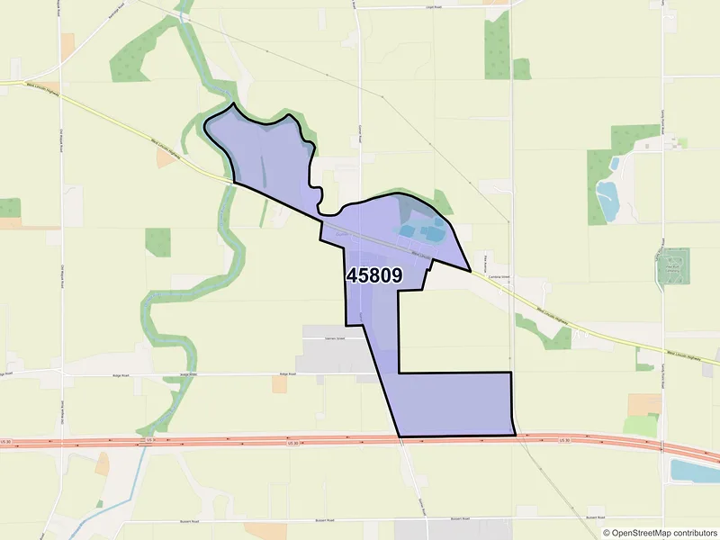 Map of ZIP Code 45809 — Gomer, OH