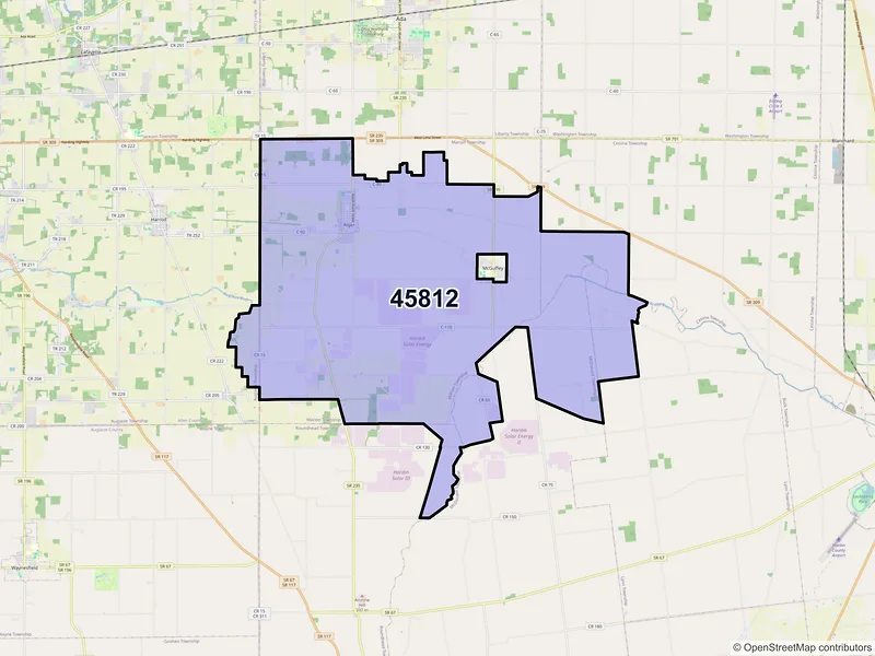 Map of Alger, Ohio and ZIP codes