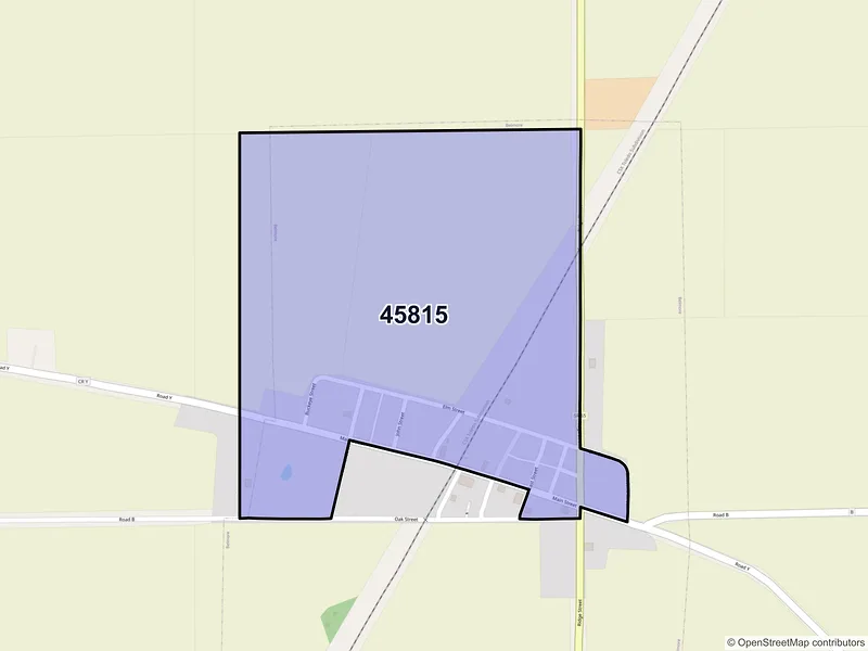 Map of Belmore, Ohio and ZIP codes