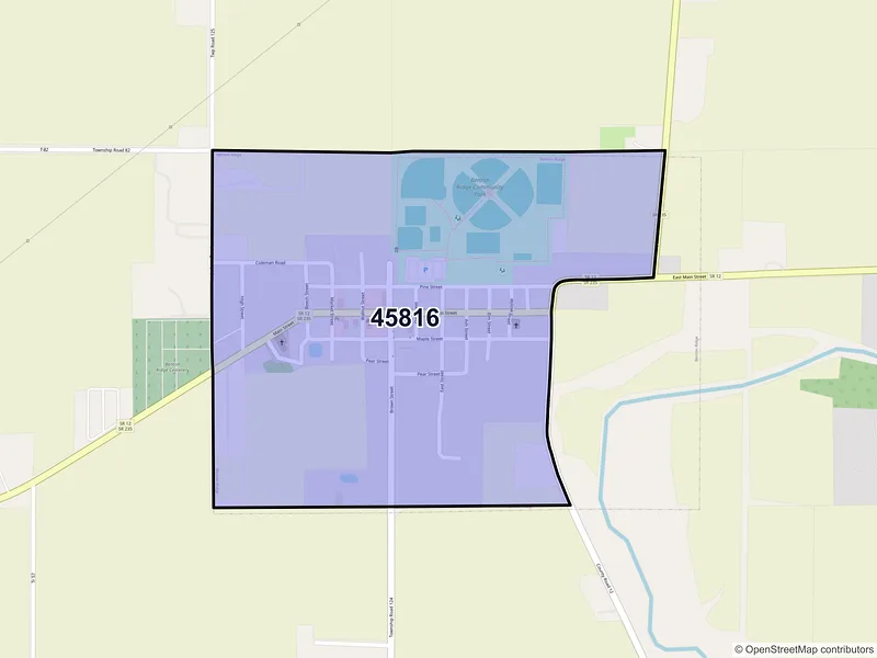 Map of Benton Ridge, Ohio and ZIP codes