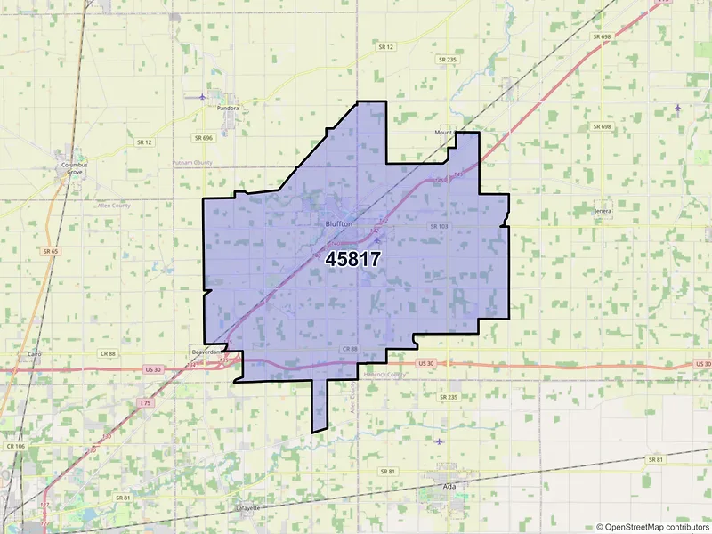 Map of ZIP Code 45817 — Bluffton, OH