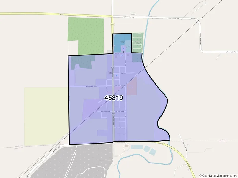 Map of Buckland, Ohio and ZIP codes