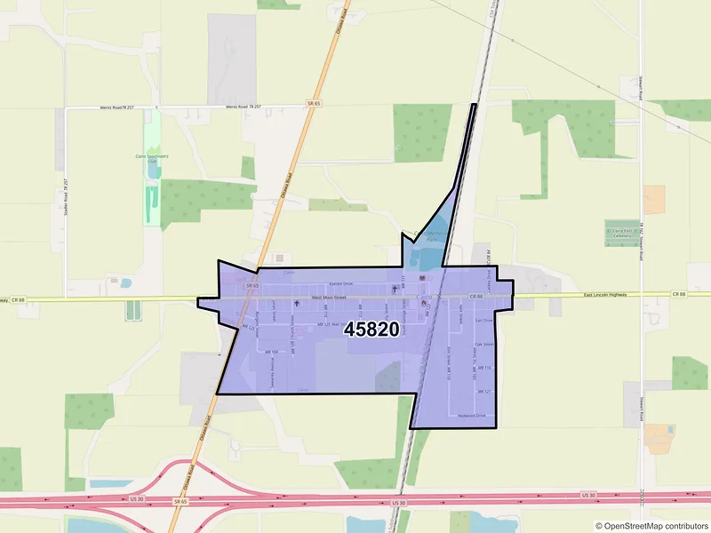 Map of Cairo, Ohio and ZIP codes