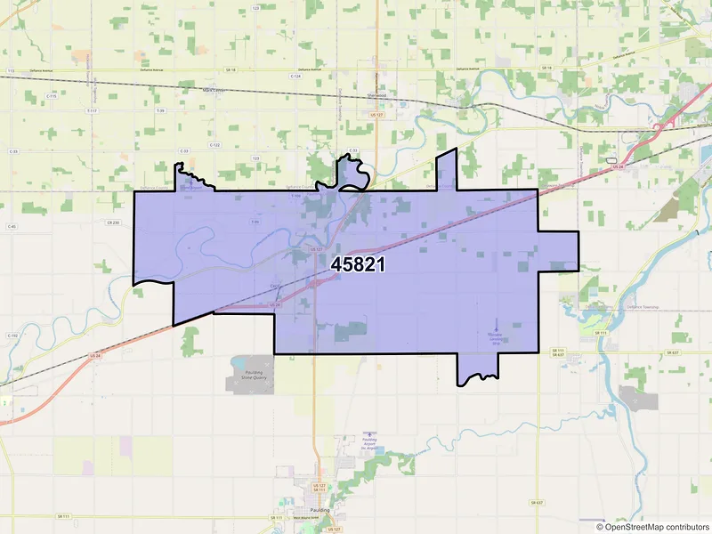 Map of ZIP Code 45821 — Cecil, OH