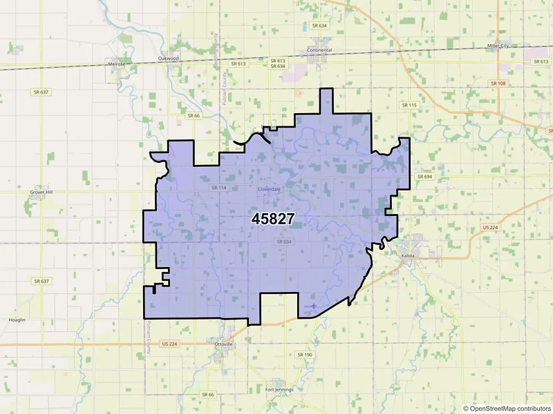 Map of ZIP Code 45827 — Cloverdale, OH