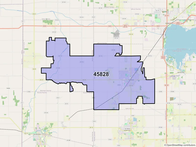 Map of ZIP Code 45828 — Coldwater, OH