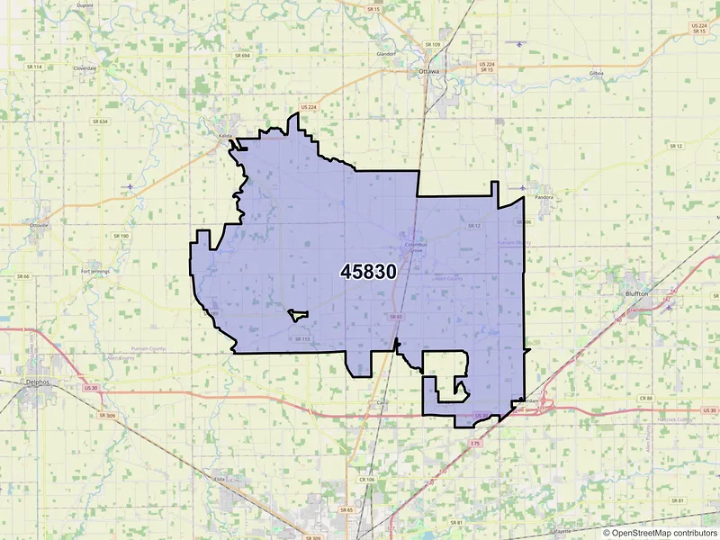 Map of ZIP Code 45830 — Columbus Grove, OH