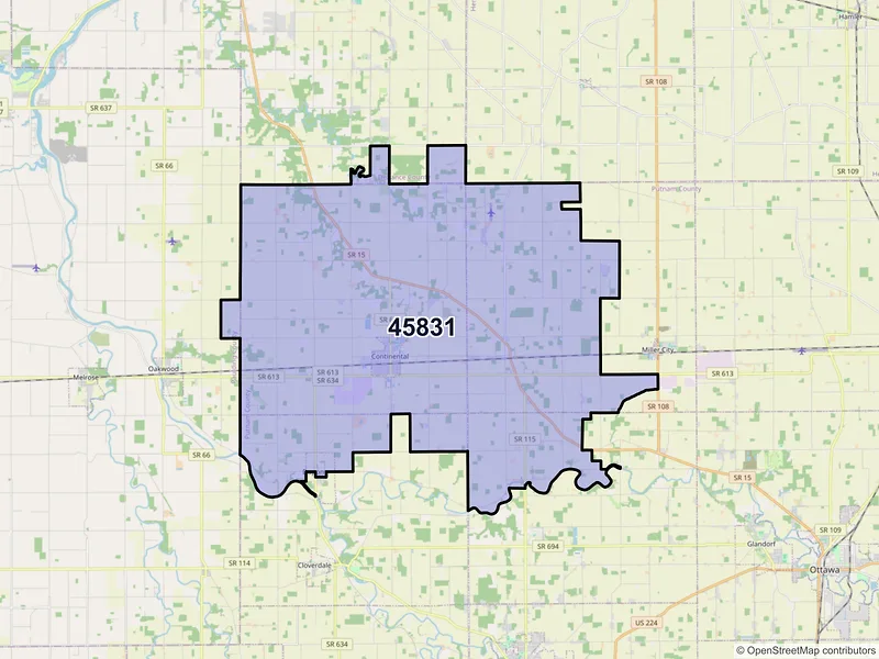 Map of ZIP Code 45831 — Continental, OH