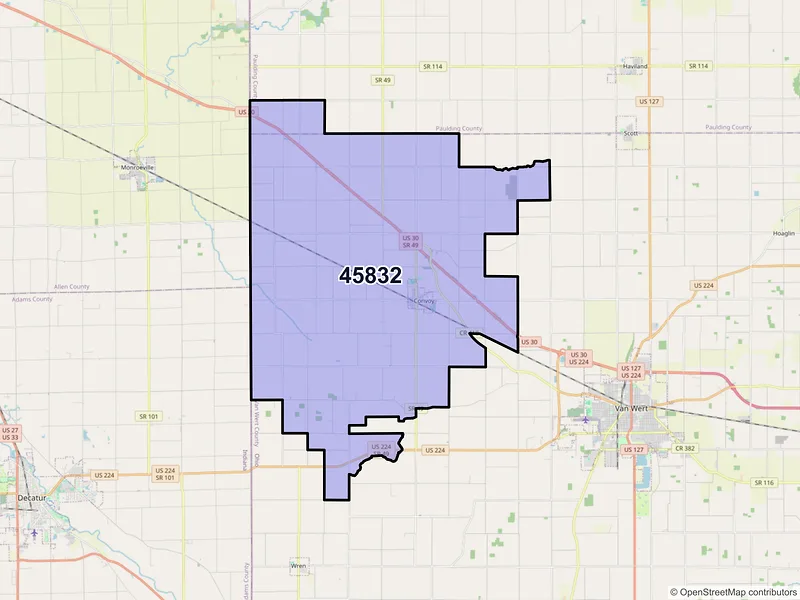Map of ZIP Code 45832 — Convoy, OH