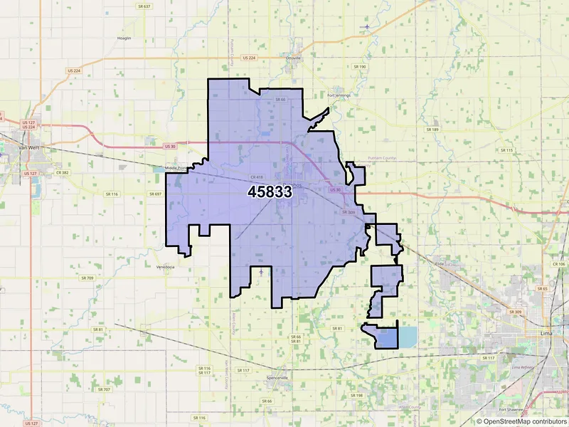 Map of ZIP Code 45833 — Delphos, OH