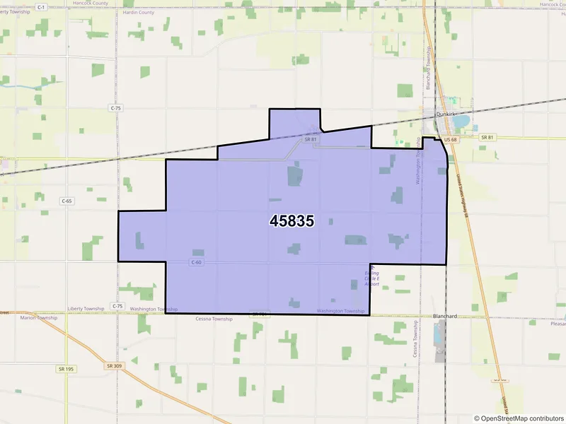 Map of ZIP Code 45835 — Dola, OH
