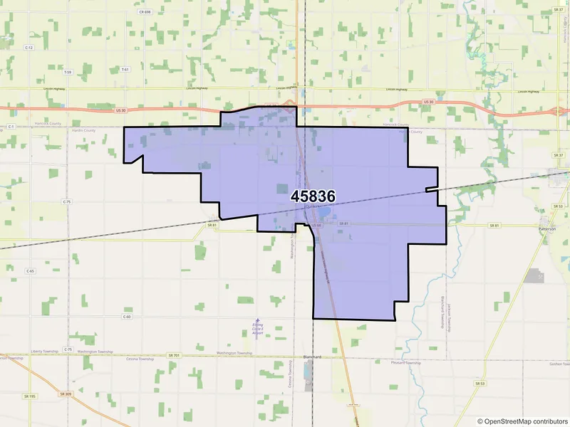 Map of Dunkirk, Ohio and ZIP codes