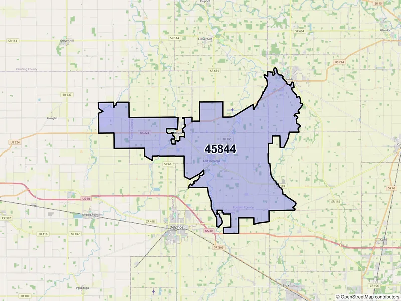 Map of ZIP Code 45844 — Fort Jennings, OH