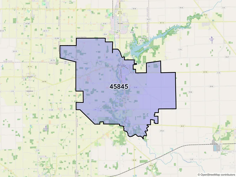 Map of ZIP Code 45845 — Fort Loramie, OH