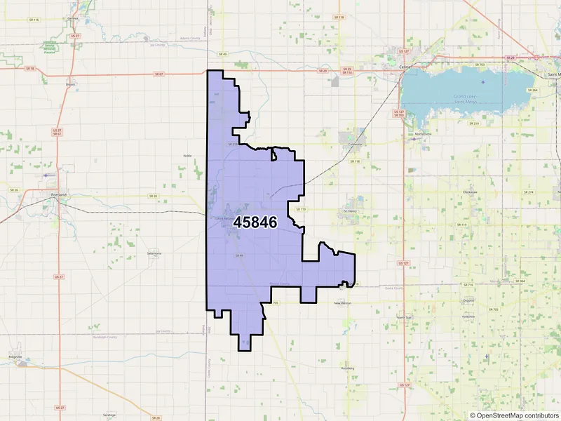 Map of ZIP Code 45846 — Fort Recovery, OH
