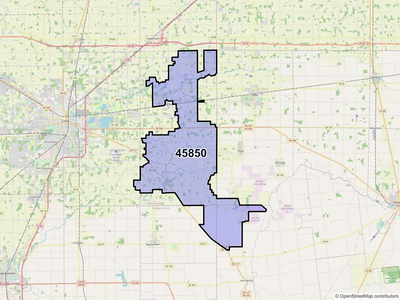 Map of ZIP Code 45850 — Harrod, OH