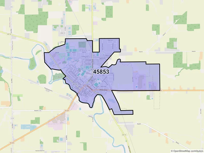 Map of Kalida, Ohio and ZIP codes