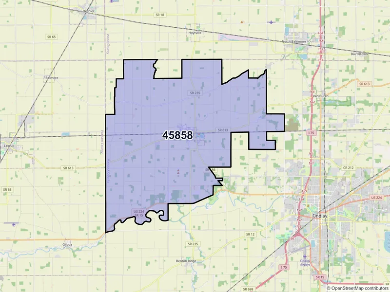Map of ZIP Code 45858 — Mc Comb, OH