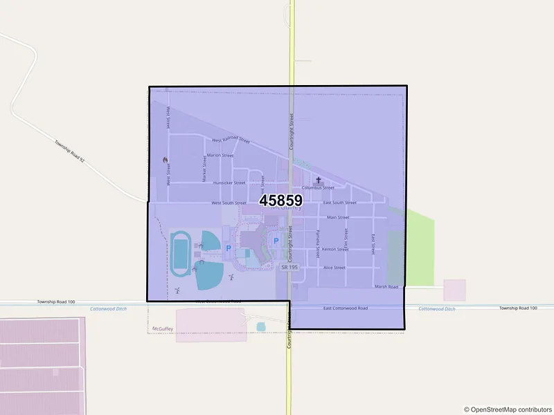 Map of Mc Guffey, Ohio and ZIP codes