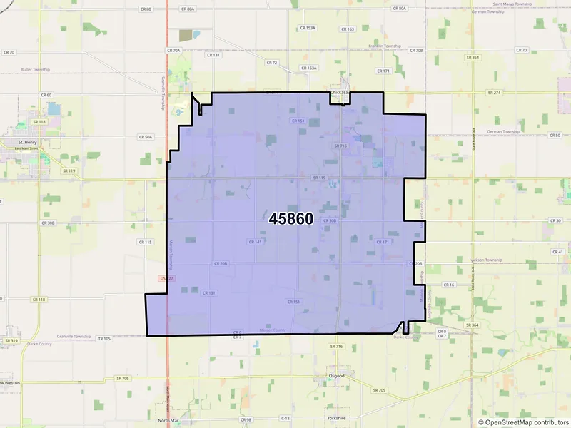 Map of Maria Stein, Ohio and ZIP codes