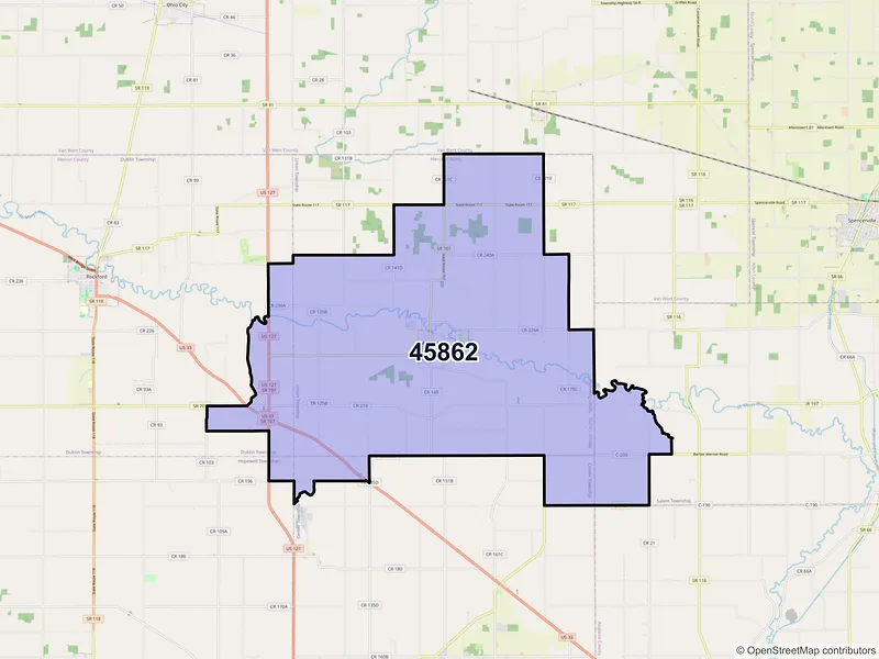 Map of Mendon, Ohio and ZIP codes