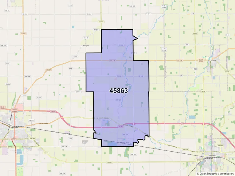 Map of ZIP Code 45863 — Middle Point, OH
