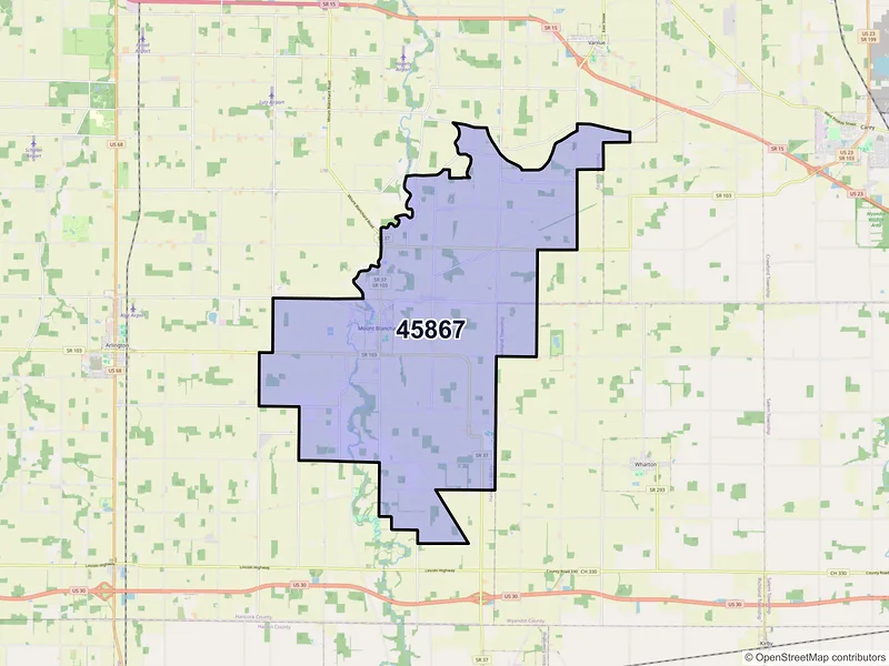 Map of ZIP Code 45867 — Mount Blanchard, OH