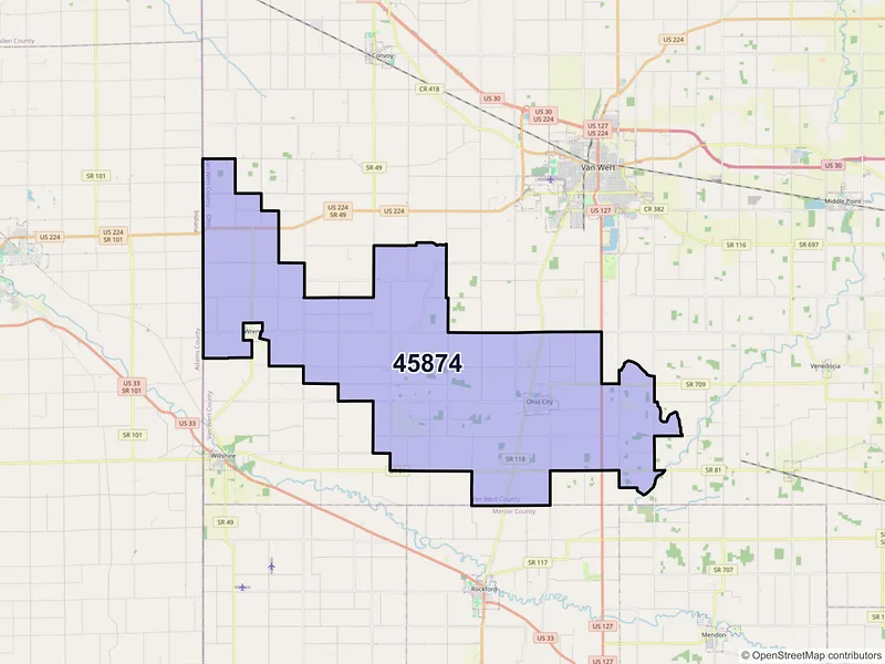 Map of Ohio City, Ohio and ZIP codes