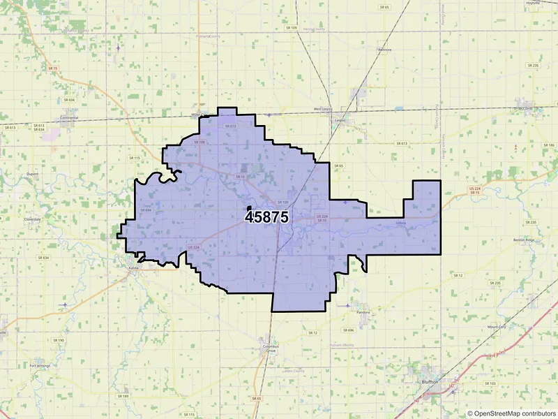 Map of ZIP Code 45875 — Ottawa, OH