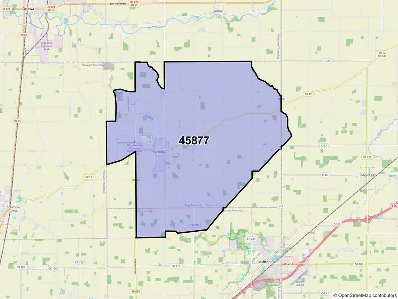 Map of ZIP Code 45877 — Pandora, OH