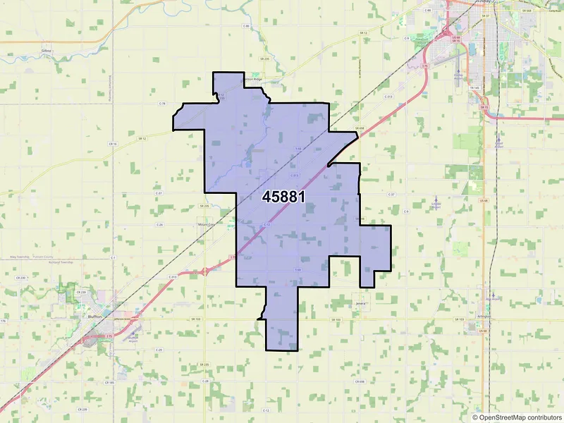 Map of ZIP Code 45881 — Rawson, OH