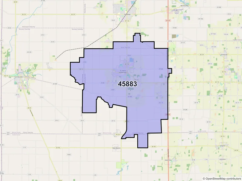 Map of ZIP Code 45883 — Saint Henry, OH